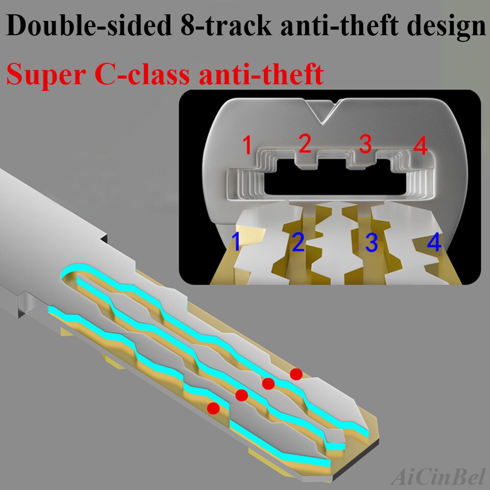 Security door Lock Brass Cylinder Anti Pry Stainless Steel Anti-collision beam 8 Snake Groove Cylinder Color 10 Keys Super C