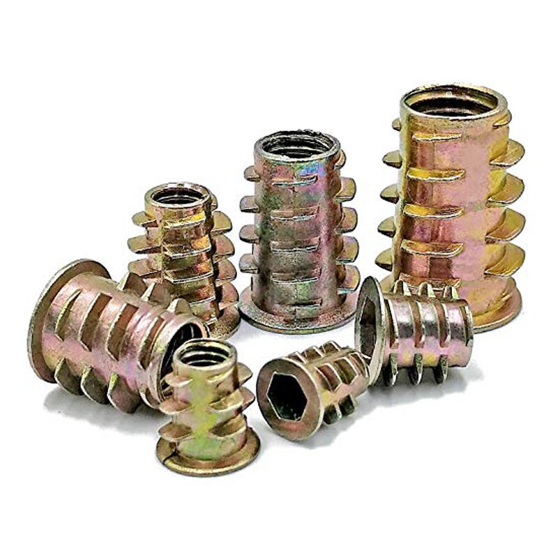 100pcs Hex Drive Head Threaded Nut for wood bushing insert M4 M5 M6 M8 M10