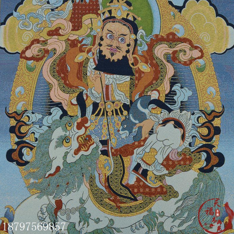 Kerst Thangka Brocade Zijde Schilderij Borduurwerk Vajray Boeddha Nepalese Boeddhabeeld Rijden Leeuw Boeddha Halloween