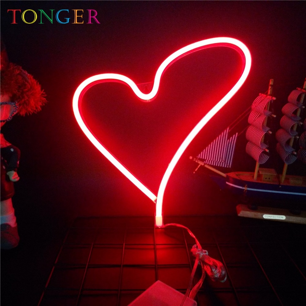 TONGER, romántico, gran corazón, signo de LED neón, decoraciones de Sala de bodas, decoración de pared para el hogar, para amantes, amor, neón, iluminación de arte, decoración