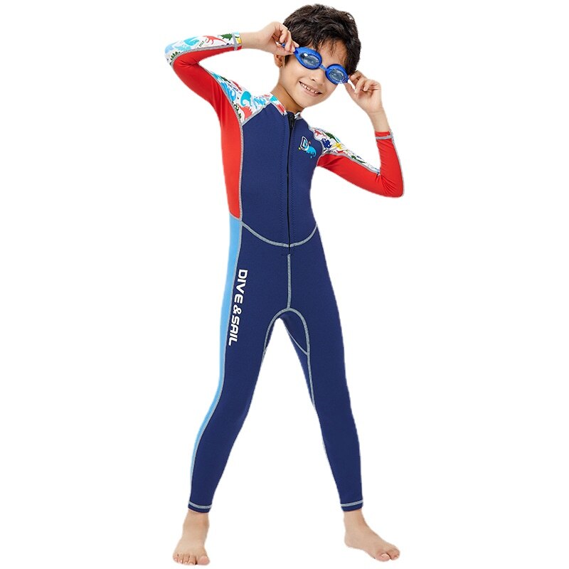 2Mm Neopreen Full Body Wetsuits Kinderen Swimwears Duikpakken Lange Mouwen Jongens Meisjes Surfen Blauw Rash Guards