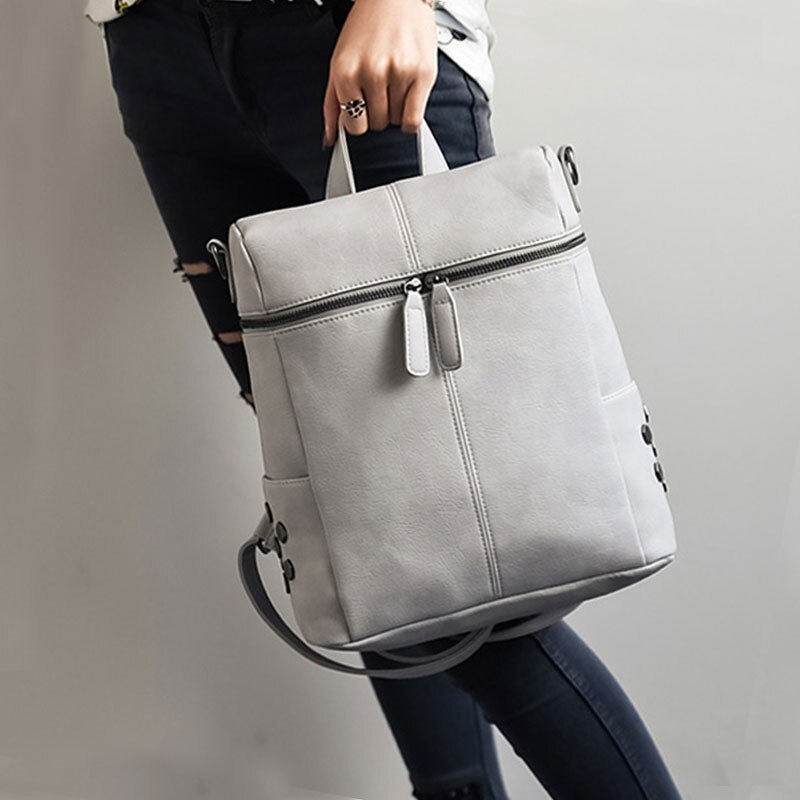 Vintage Frauen Rucksack Leder Niet Schule Rucksäcke Für Teenager Mädchen Große Reise Schulter Taschen mochila Schwarz XA999H: Gray