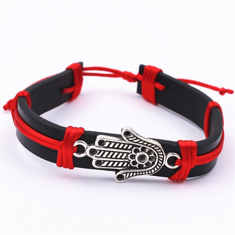 Tyrkisk hamsa symbol fatima hånd onde øje wrap armbånd kvinder mænd heldig amulet legering palm armring: Zps 050- rød