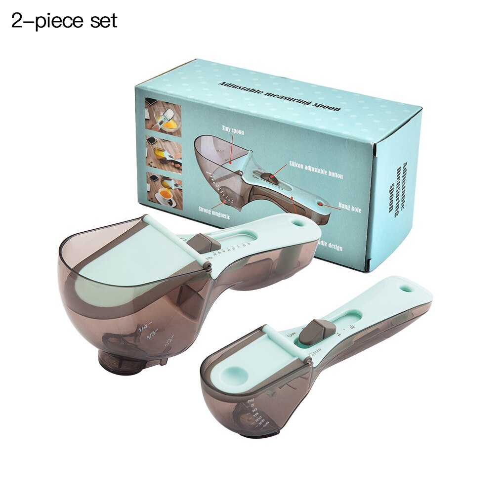 2Pcs Adjustable Measuring Spoons Set with Scale Plastic Markings Teaspoon Tablespoon Scoop Cooking Utensils: Default Title