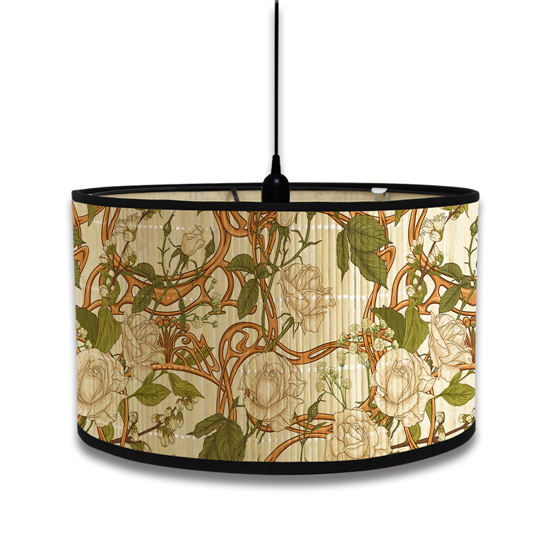 Abat-jour à motif de plante verte de Style nordique, abat-jour d'art en bambou, lustre de café, décor de salle d'accueil rétro, couvercle de lampe suspendue