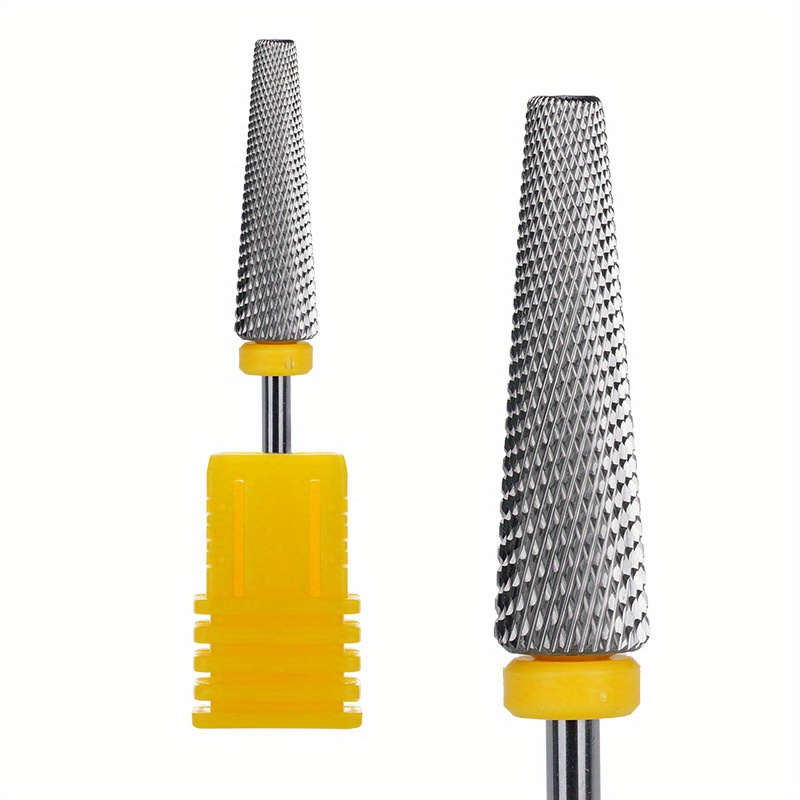 Brocas para uñas superlargas 5 en 1, broca cónica cruzada de carburo de 3/32 pulgadas, Lima eléctrica giratoria bidireccional, accesorios para manicura: YELLOW