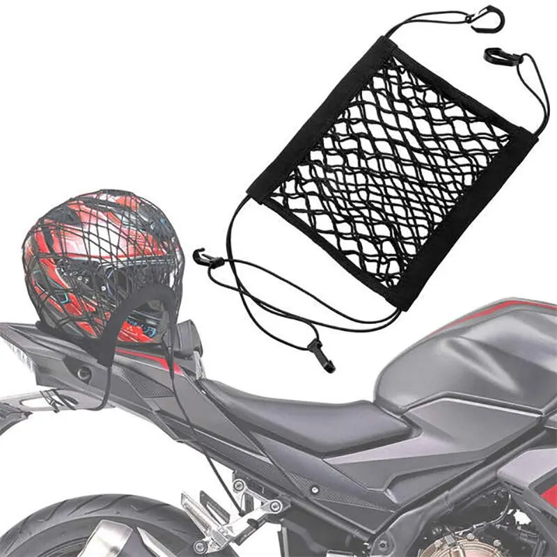 Motorfiets Bagagenet Hoge Elastisch Dubbellaags Motornet voor Helmopslag 10 "X 11" Bungee Cargo met Haken Bagagenet: Default Title