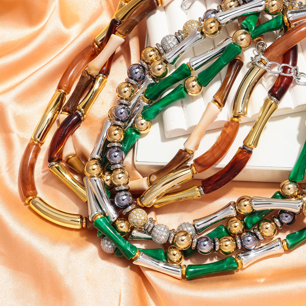 Thin Bamboo Curved Tube Choker Necklace Men Women HipHop Ball Bead Pendant Necklace Stack Trendy Party Jewelry Collar