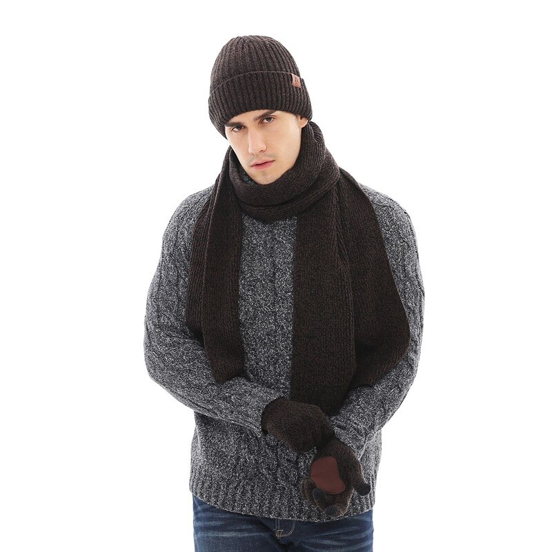 Lamaxpa solidt tyk mand tørklæde, hat & handsker sæt 3 stk stribet strikket vinter varm beanis wrap: 4
