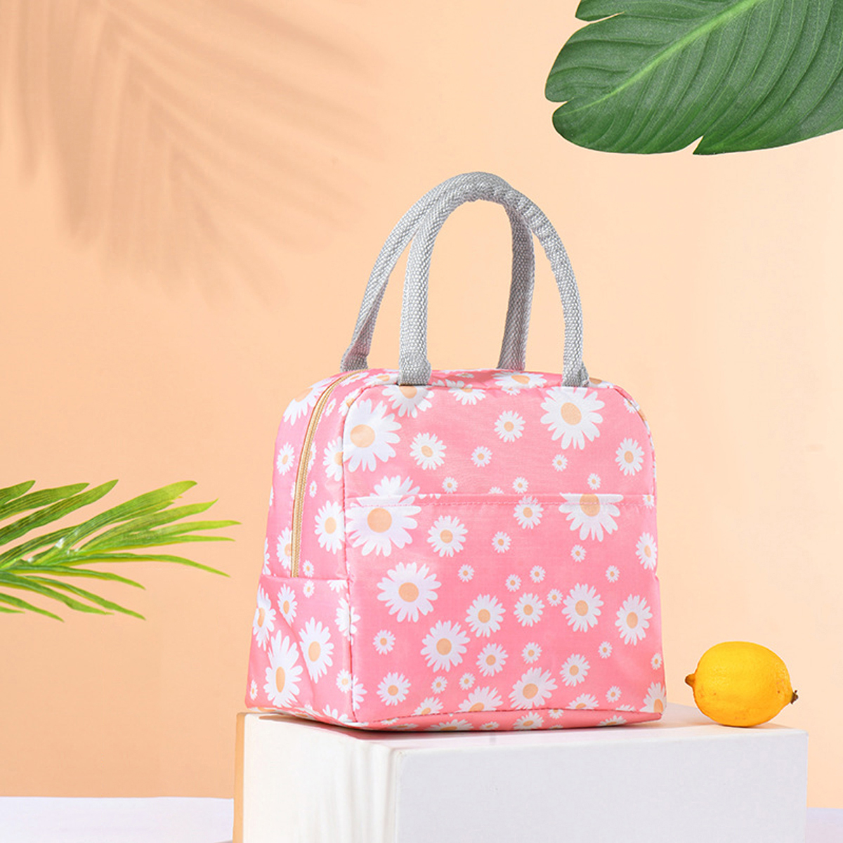 version fresh daisy printed portable lunch box bag Multifunctional insulation pouch Outdoor cold insulation ice pack fashionabl: Pink