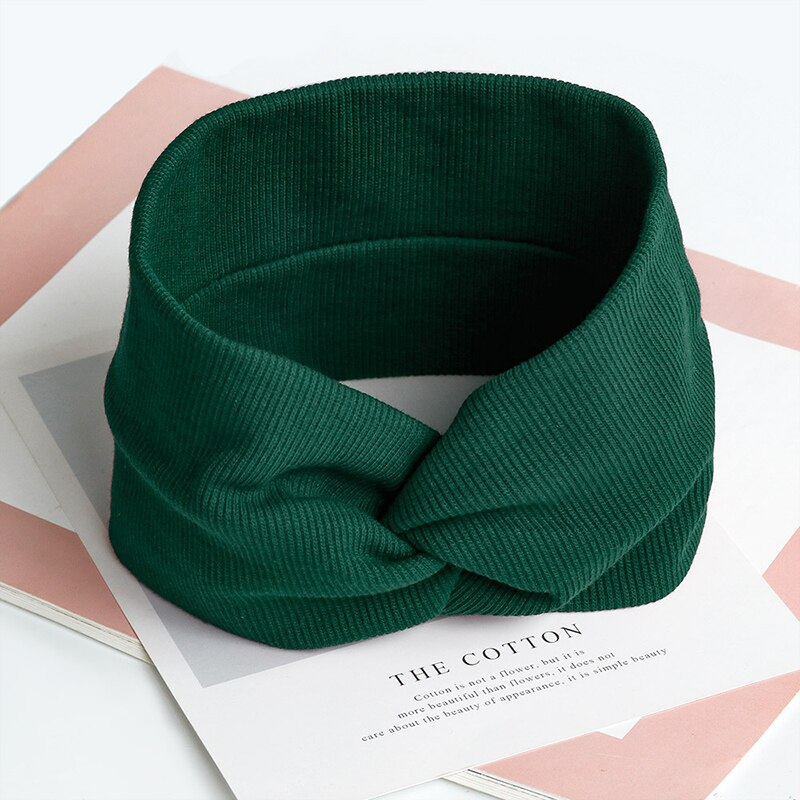élastique noeud bandeaux sueur absorbant solide couleur bandeau pour femmes fille bébé coton croix cheveux accessoires: green