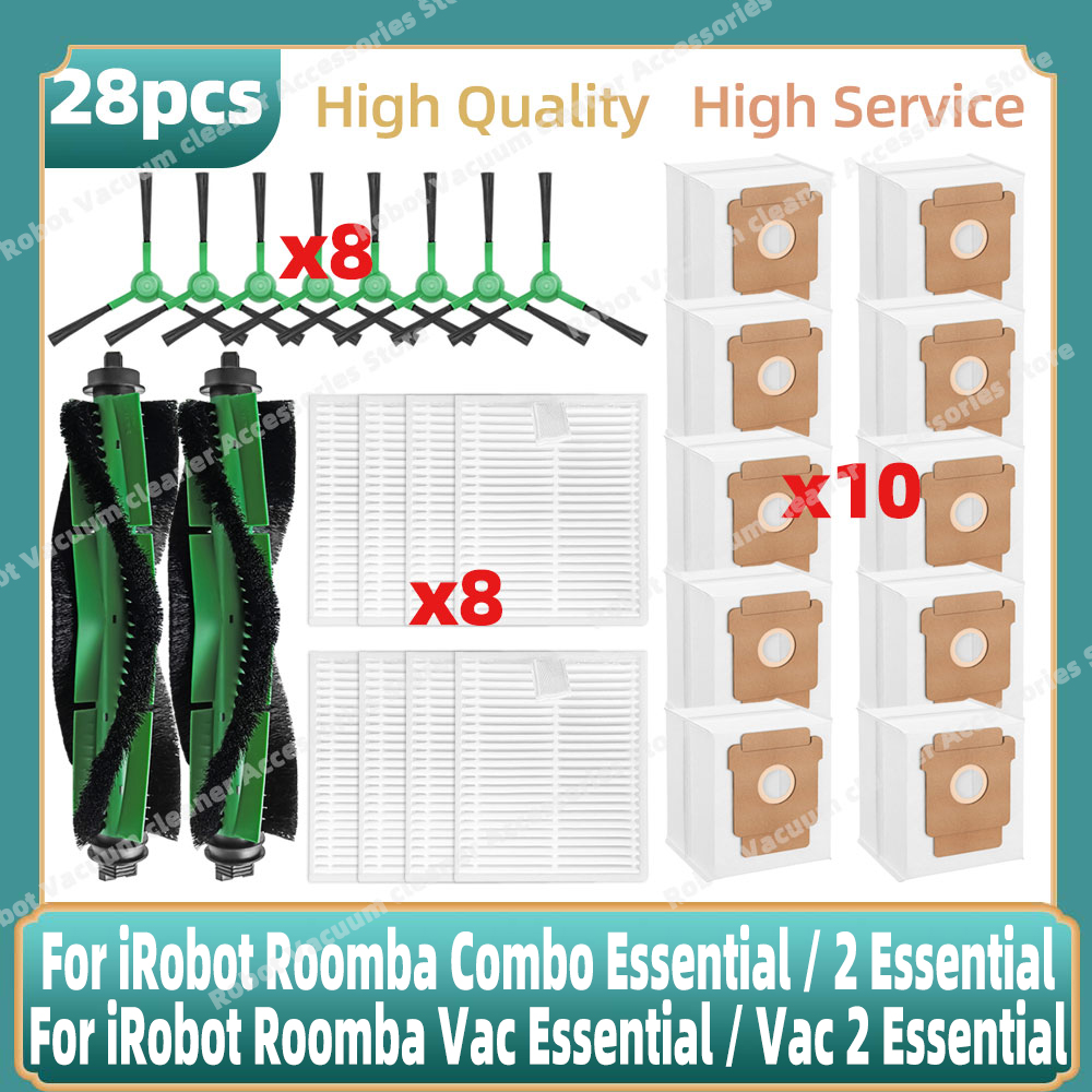 Compatible For iRobot Roomba Combo Essential / 2 Essential, Roomba Vac 2 Essential Parts Main Side Brush Bag Mop Hepa Filter