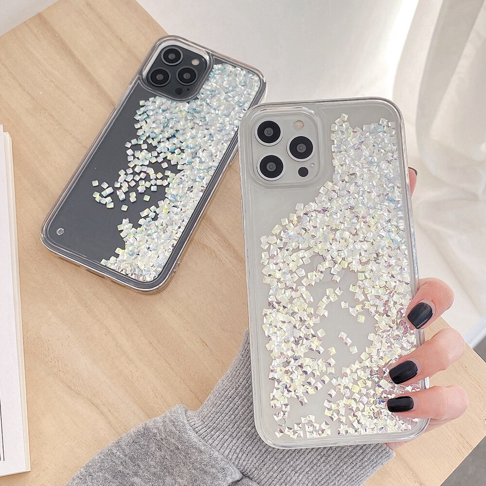 Dynamic Bling Rhinestone Liquid Phone Case For iPhone 11 12 Pro Max XS Max XR X 7 8 SE Protection Clear Hard Back Cover