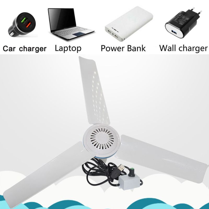 DC 5V Ceiling Fan Air Cooler Stepless Speed USB Fan for Bed Camping Outdoor Tent