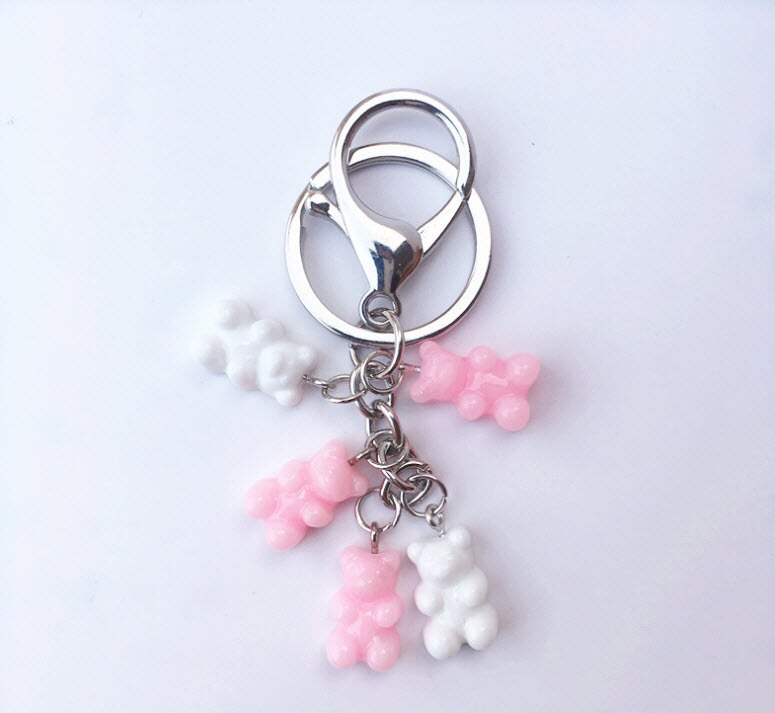 LLavero de oso de estilo coreano, adorno para coche, colgante de llaves, oso de color caramelo para decoración de bolso para niñas: Rosa