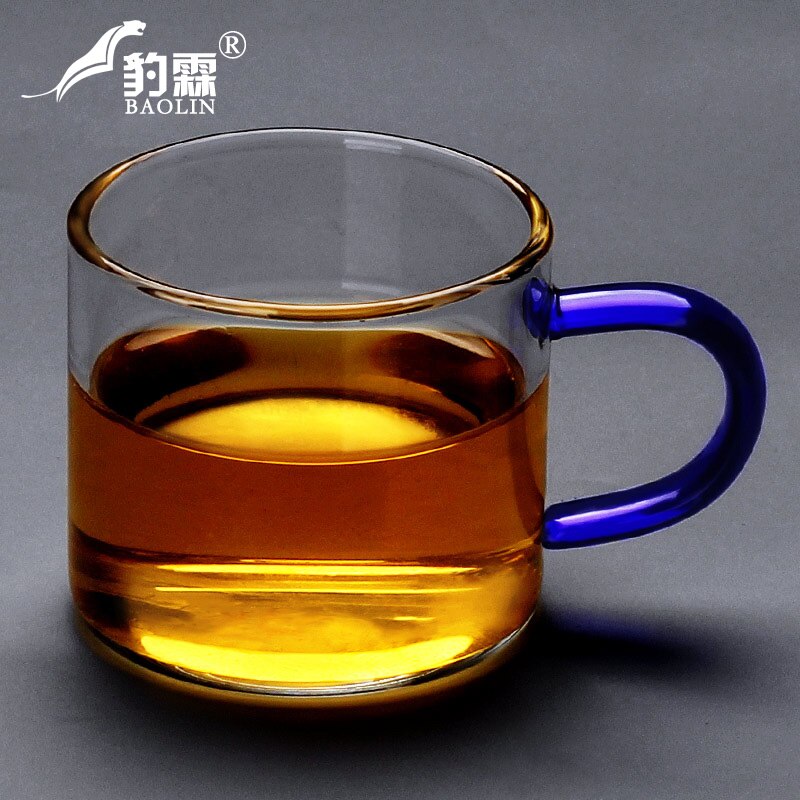 Cute Tea Cup Luxury Modern Transparent Portable Chinese Glass Tea Cup Handmade Kubek Do Herbaty Teaware 50: blue handle