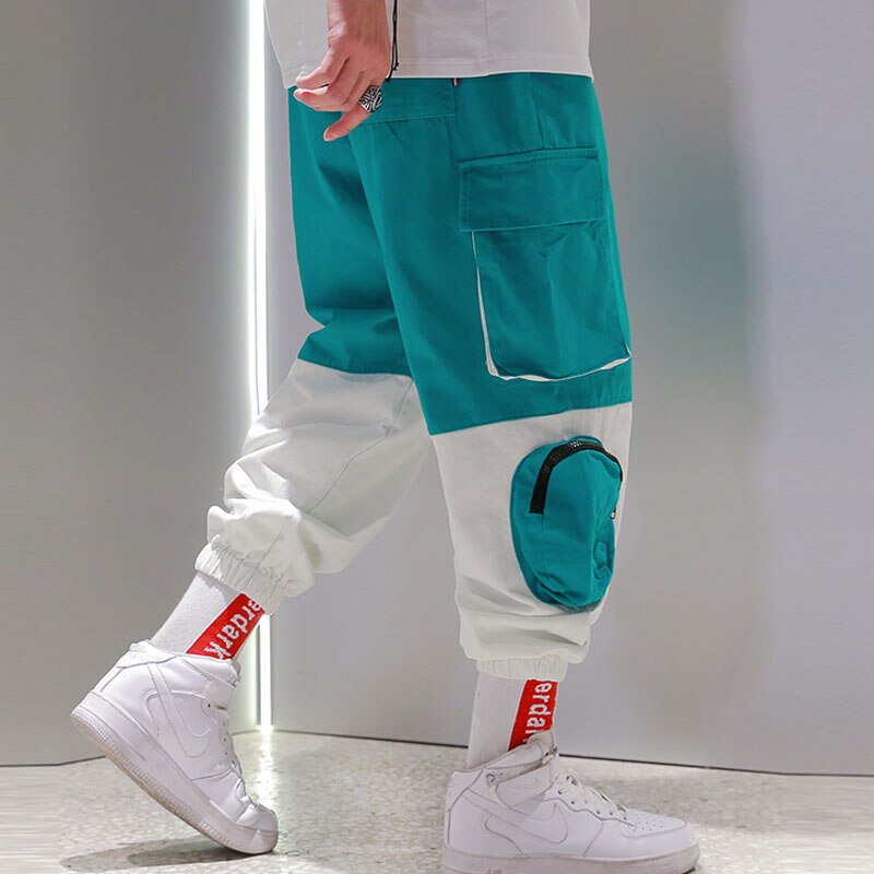 Casual hip hop bukser herre patchwork bukser elastisk midje joggebukser mote joggers harajuku streetwear