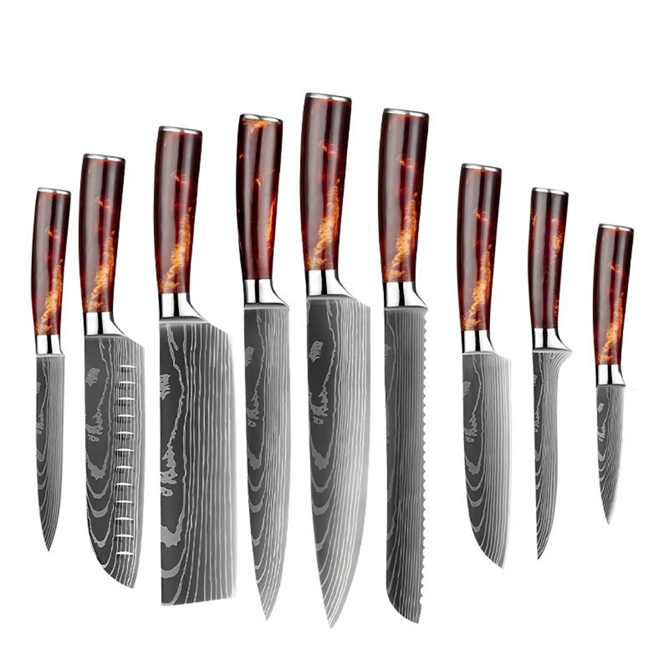 Kitchen Knives Set Chef Knives High Carbon Damask Stainless Steel Forged Meat Cleaver Knife Cooking Set