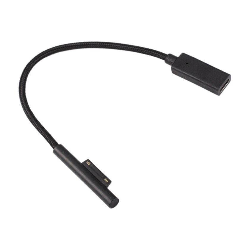 0.2m fêmea USB-C cabo de carregamento para a superfície pro 6/5/4/3 portátil de superfície 1/2, 45w 15v pd náilon trançado cabo de carregamento