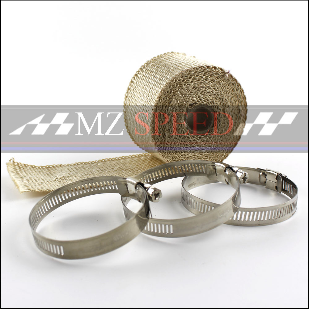 Envoltorio para tubo de escape, envoltura de tubo de bajada resistente al calor, bridas de acero inoxidable de 5m x 5cm para motocicleta y coche: 003