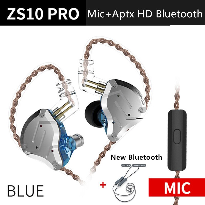 KZ ZS10 Pro Aptx HD Cable In Ear Earphones Hybrid 4BA+1DD Hifi Bass Earbuds Metal Headphone Sport