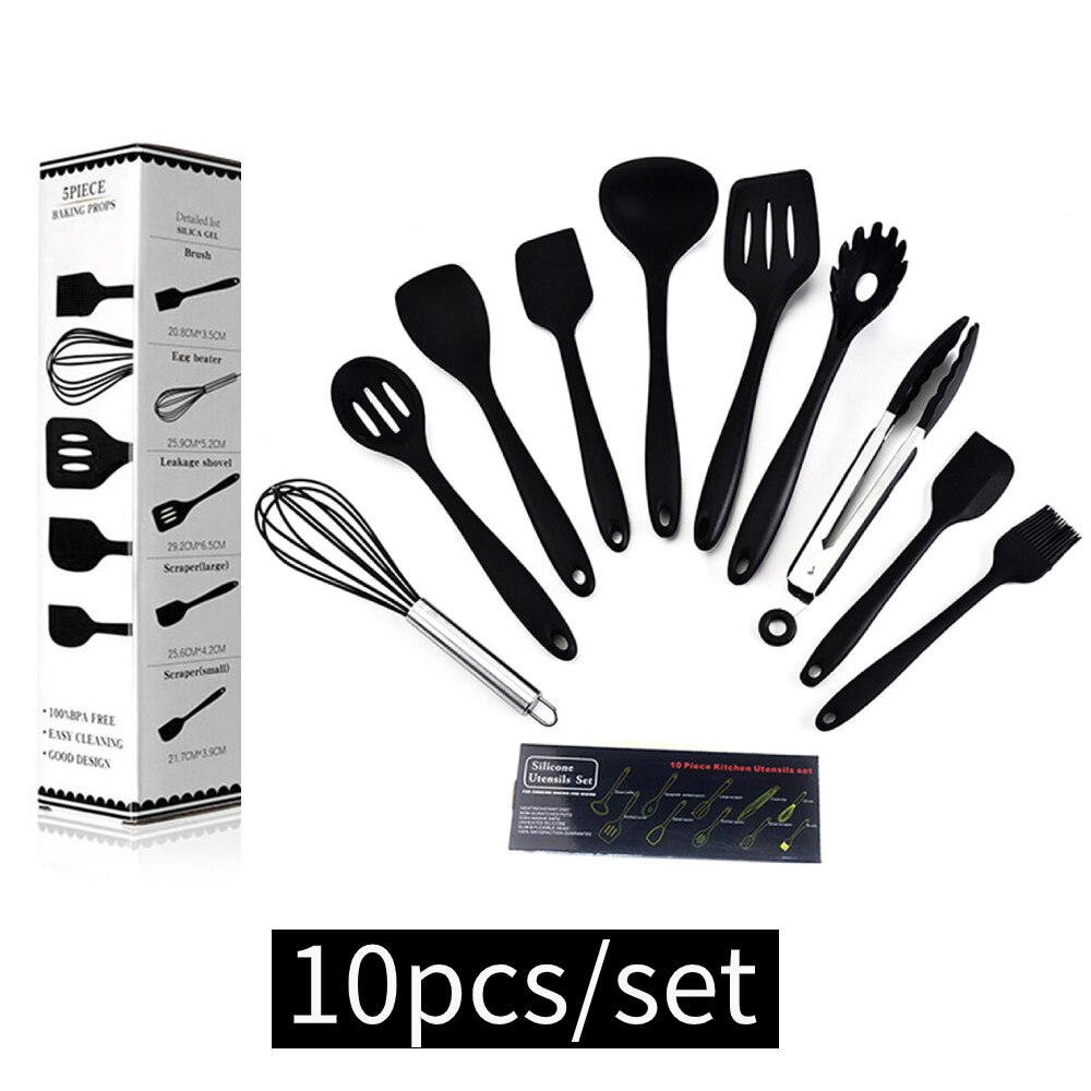 14 stk køkkenredskaber sæt køkkenredskaber silikone sæt køkkengrej non-stick spatel håndtag i rustfrit stål med kasse køkkenredskaber 5: 10 stk sort