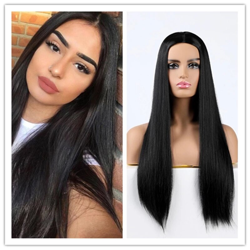 WHIMSICAL W-peluca larga de cabello azul oscuro sintético para mujer, color azul marino, resistente al calor, para Cosplay: Black