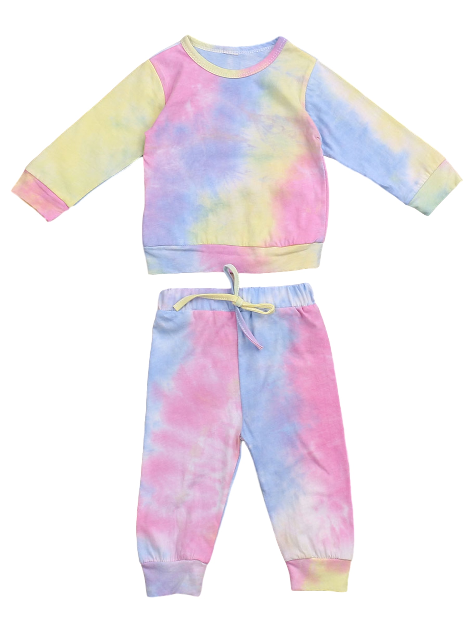 Focusnorm spædbarn baby piger tie-dye printet pyjamas sæt langærmet pullover sweatshirt toppe bukser 2 stk