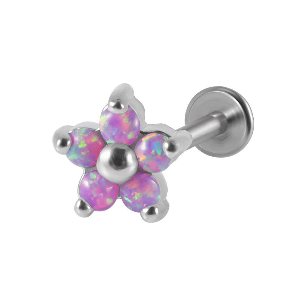 1PC G23 Titanium&Steel Opal Gem Labret Lip Ring Cubic Zircon Flower Ear Cartilage Tragus Helix Piercing Jewelry 16g: black / ROSE GOLD COLOR