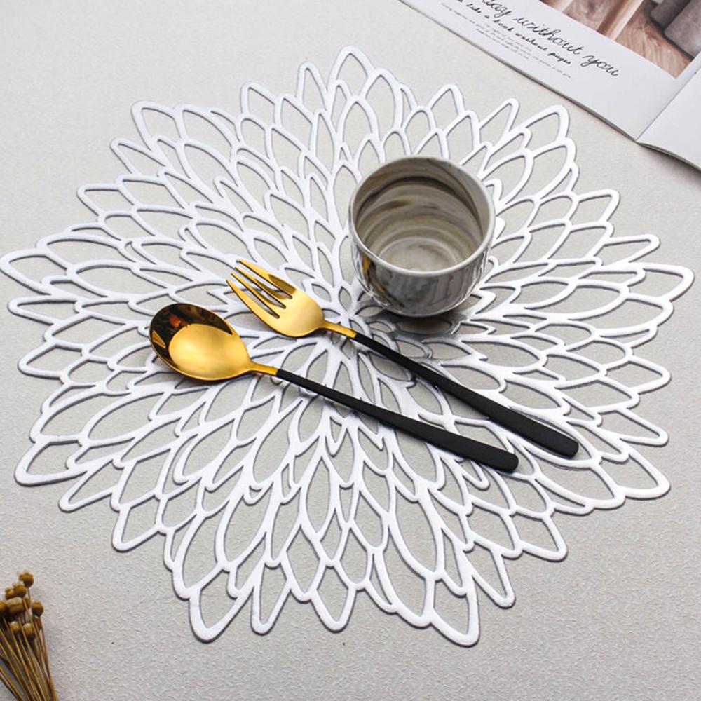 4/6/8pcs PVC Coaster Placemat for Dining Table Hibiscus Coaster Insulation Table Mats Heat Resistant Placemats Hollowed-out Mat