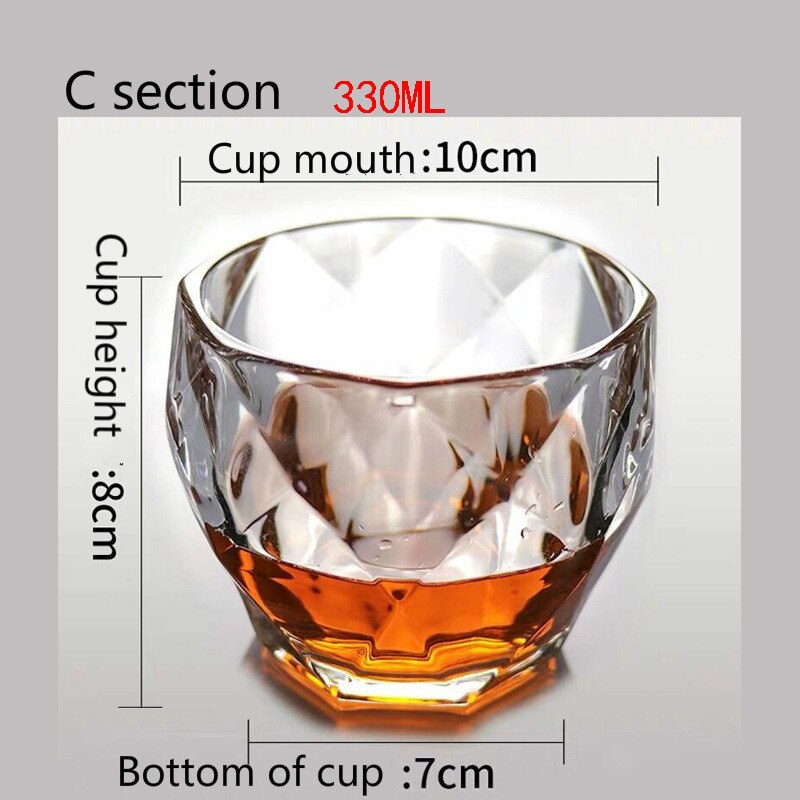 European whiskey glass household crystal glass foreign wine glass spirit wine glass diamond beer glass: C  330 ML