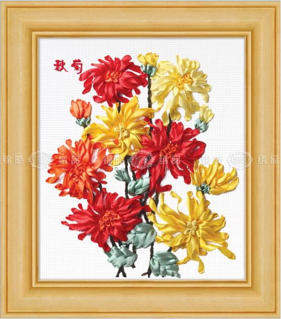 30X35cm Fall Mums Lint Borduren Kit Handwerken Craft Sew Supply Diy Handgemaakte Borduurwerk: Default Title