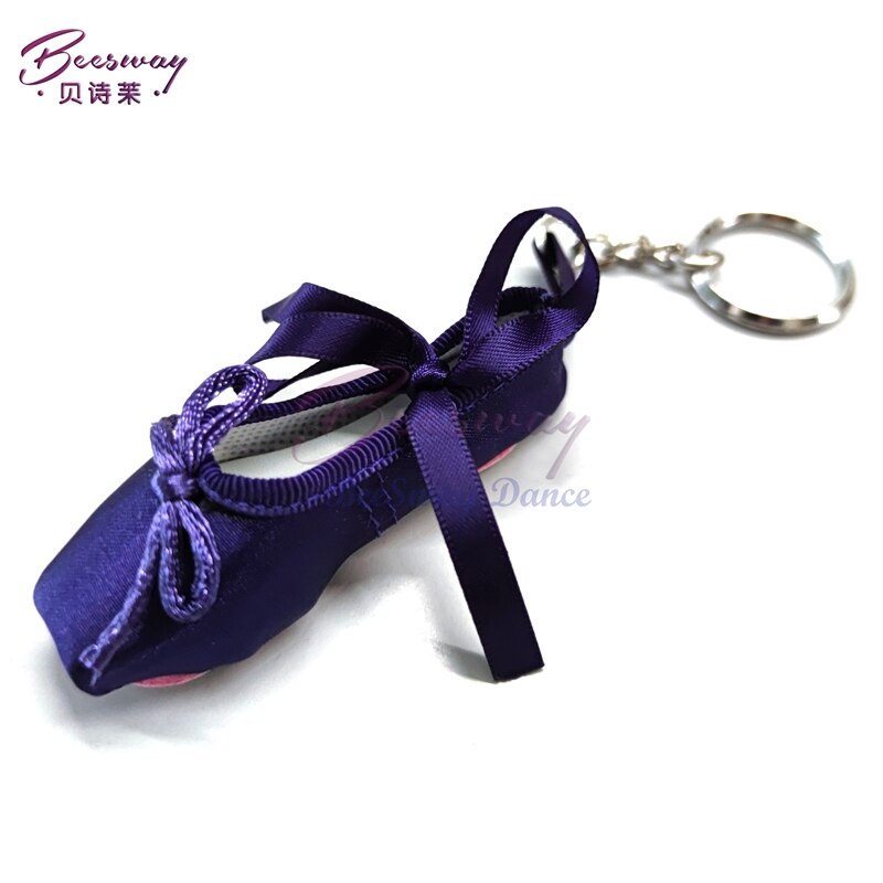 Mini danser satin ballet nøglering lilla ballet tå nøglering ballet sko nøglering dans lille værktøj til piger: Størrelse b lilla