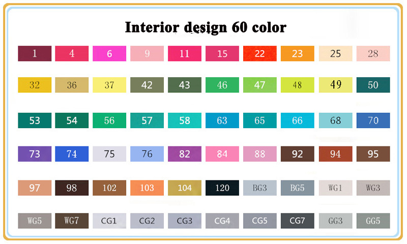 Touchnew 80 Colors Drawing Art Markers Pen Set Oily Alcoholic Dual Headed Sketch Markers Animation Manga: 60interior