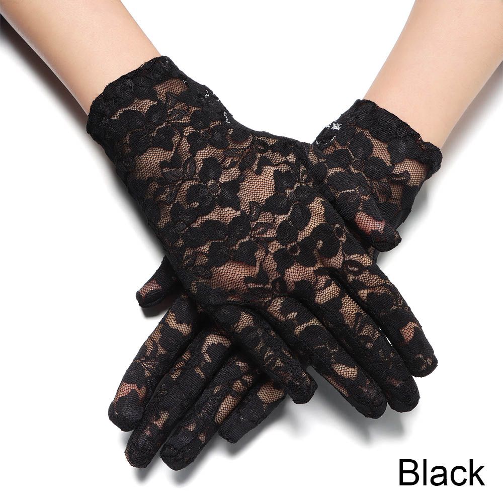 Moda feminina noiva rendas luvas de condução fina renda protetor solar feminino curto proteção uv goth festa oco-para fora luvas: Branco