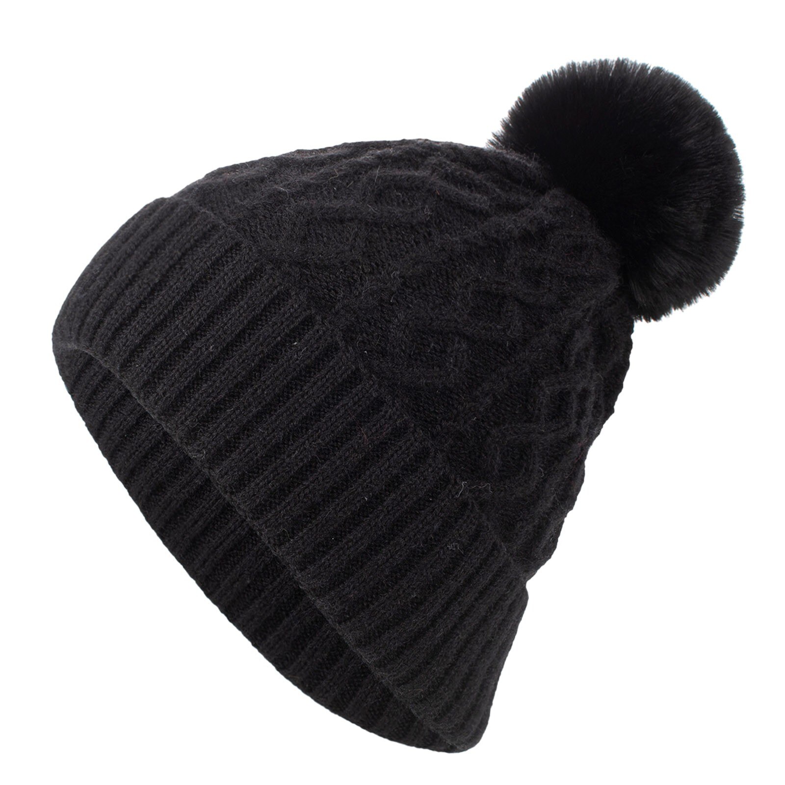 E nuovissimo E di alta qualità inverno esterno neutro per adulti mantenere caldi cappelli per capelli cappello di lana lavorato a maglia in peluche caldo E confortevole: BK