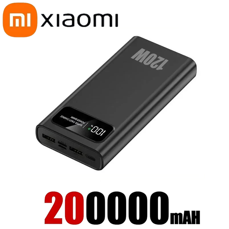 Xiaomi 200000 Batería externa portátil de carga súper rápida, capacidad ultra grande, 120W, mAh, con pantalla Digital LED: Oro