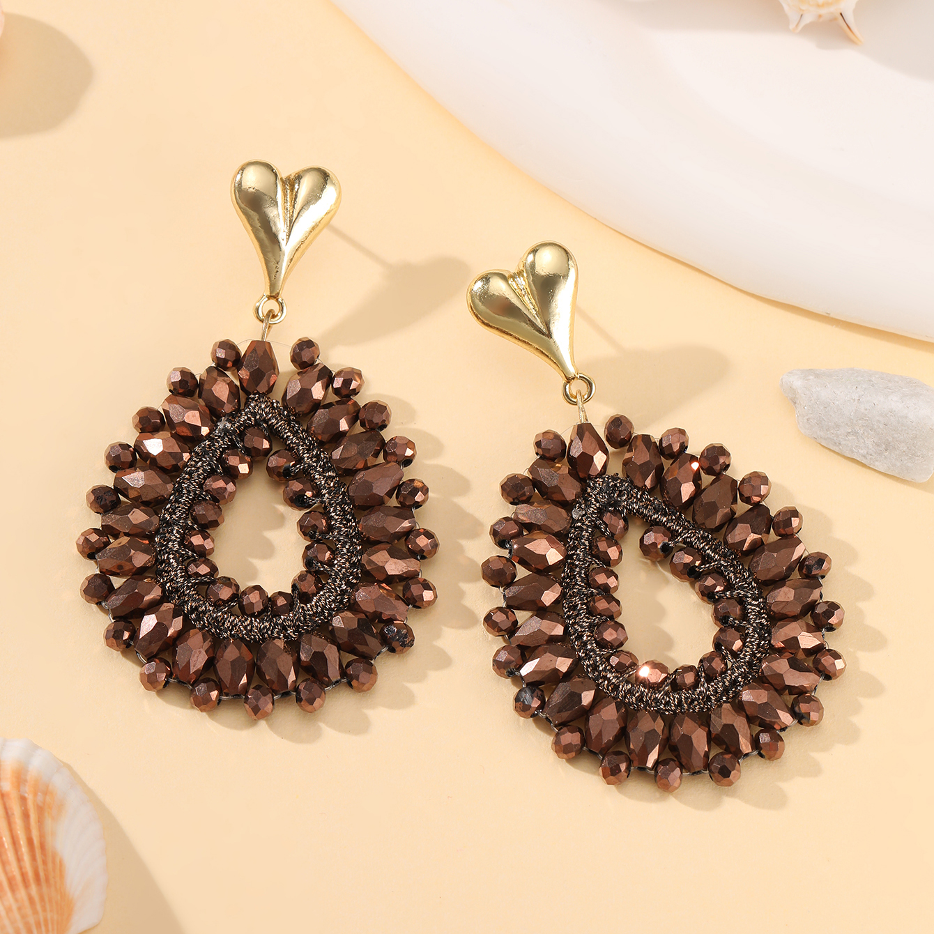 INKDEW-pendientes de gota de agua bohemios para mujer, aretes grandes y largos hechos a mano, cuentas facetadas de cristal, joyería de EA152: Color amarillo dorado claro