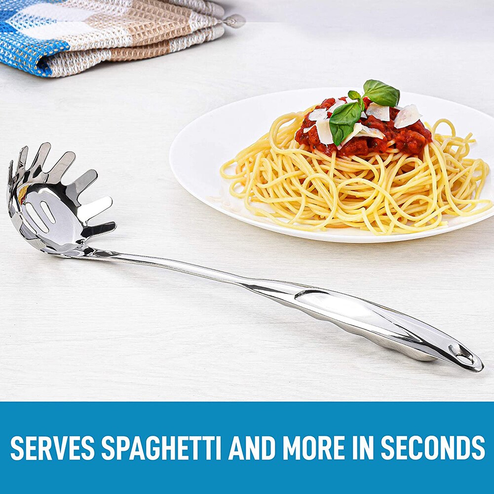 2 stk køkkenske i rustfrit stål med langt håndtag nudel spaghetti server gaffel værktøj spaghetti server gaffel klo køkken madlavningsværktøj
