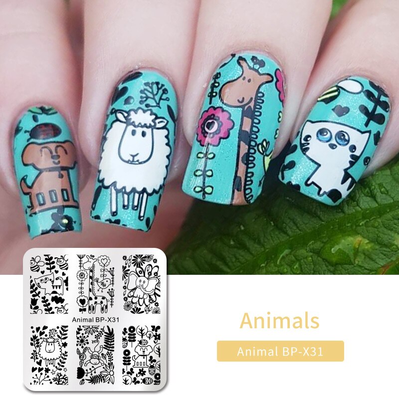 BORN PRETTY Animals Theme Nail Stamping Plates Stamp Plate Template Nail Art Cat Dog Leopard Zebra Image DIY DIY