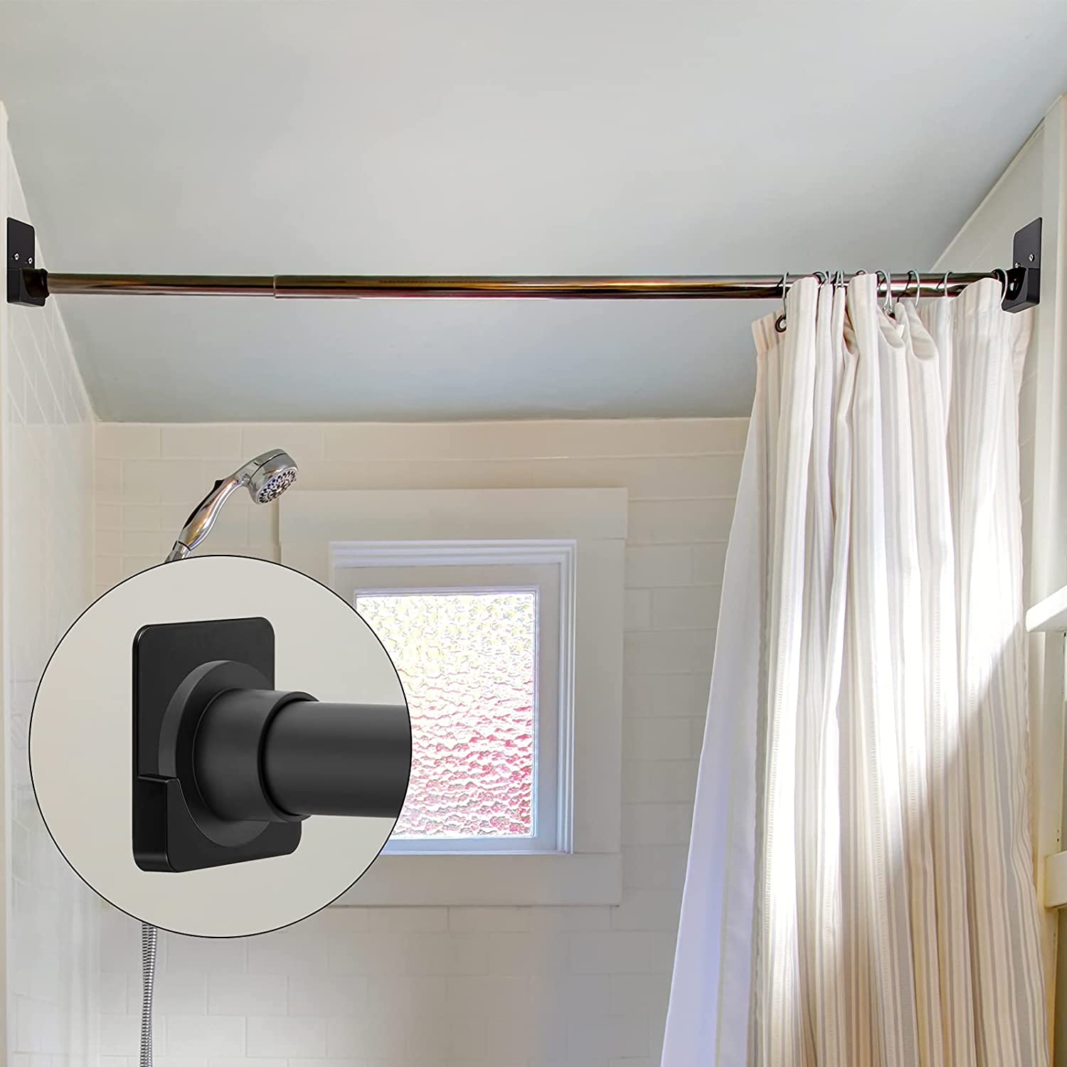 4 Stuks Lijm Douche Gordijn Staaf Houder Douche Staaf Retainer Wall Mount Houder, Douchegordijn Staaf Niet Inbegrepen Wit