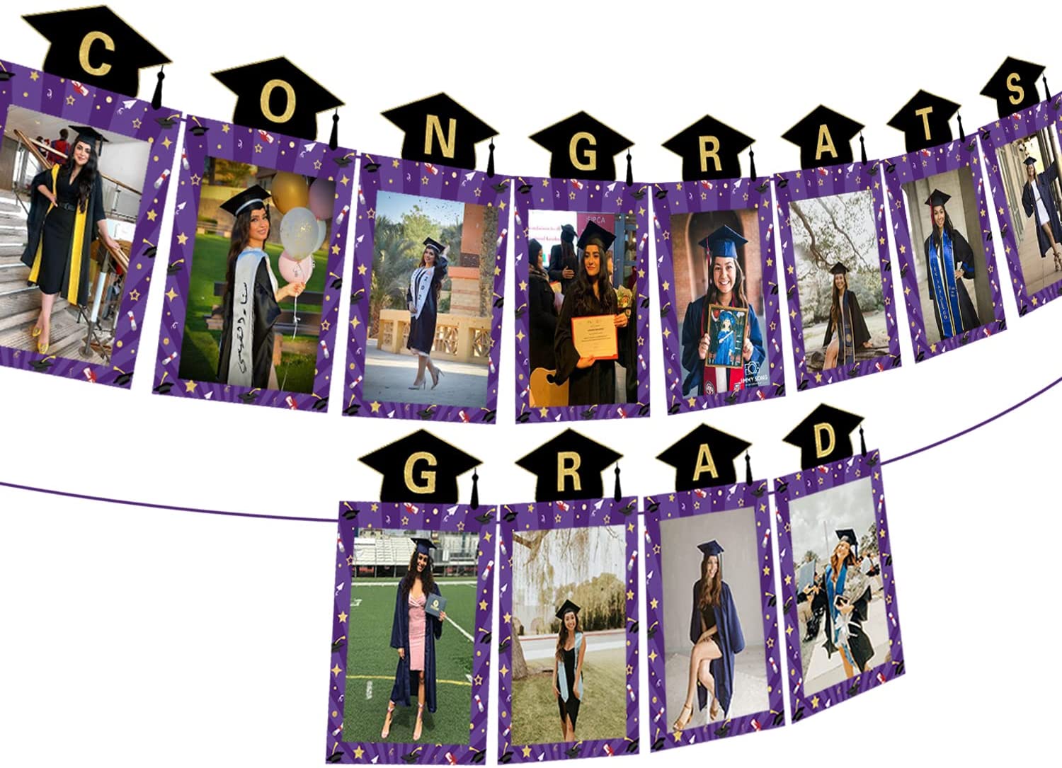 CHEEREVEAL Purple Graduation Photo Banner Congrats Grad Letter Banner for Class of 2022 Graduation Ceremony Party Decorations: Default Title