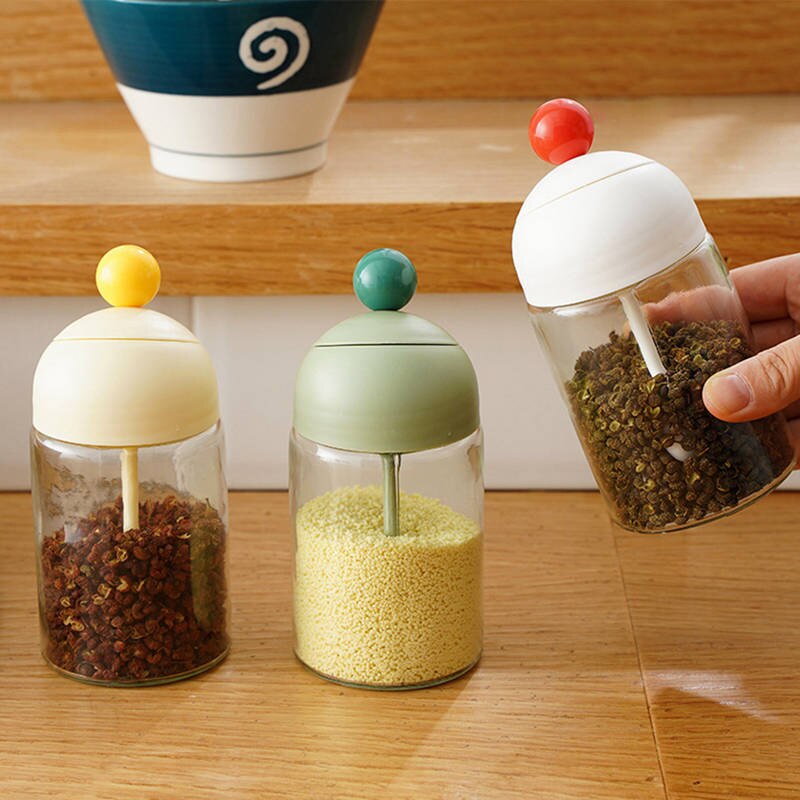 Muti-function Transparent Seasoning Box Glass Spice Pots Storage Container Seasoning Spice Sugar And Salt Jars With Spoon