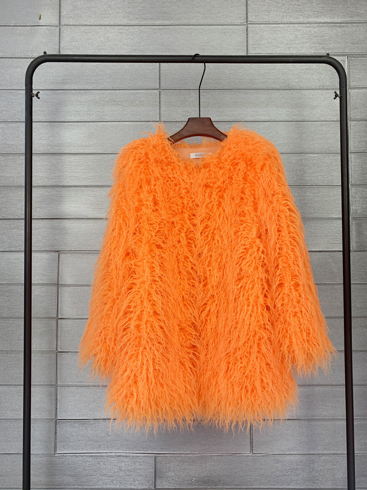 Casaco de pele do falso estilo coreano sólido mid-length rosa mongólia casacos de pele de ovelha para as mulheres inverno do vintage quente casaco de pele artificial