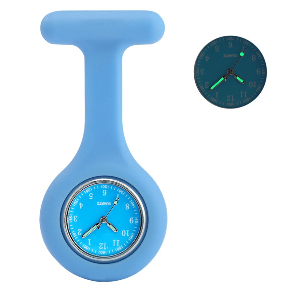 Reloj de bolsillo con puntero luminoso para enfermera, relojes de bolsillo de cuarzo con cubierta de silicona, Pin colgante para médico: Light Blue