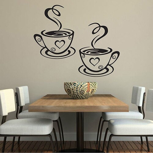 Aftageligt romantisk hjem køkken restaurant cafe te væg klistermærke kaffekopper mønster diy dekor væg klistermærker наклейки