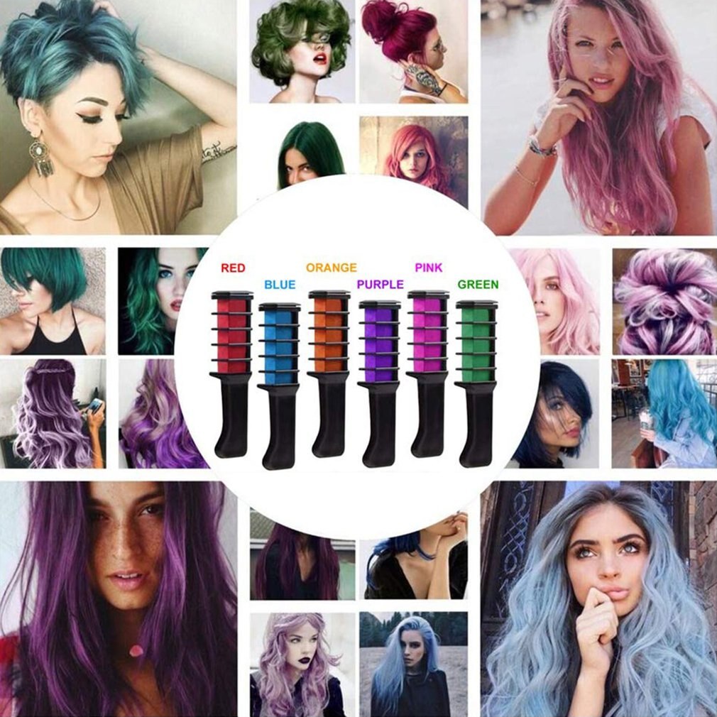 Peine de tiza para el cabello, 6 uds., Mini peine para tinte de pelo no tóxico lavable, para niños, adolescentes, , Cosplay DIY