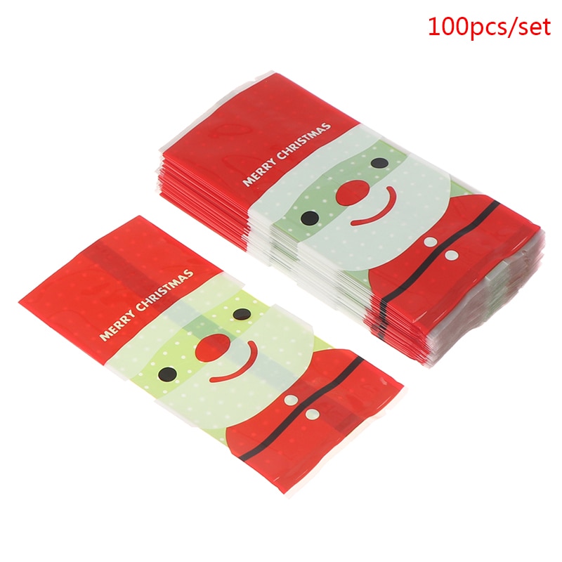 100 Stks/zak Kerst Cookie Bag Transparante Candy Verpakking Kerstman Guard