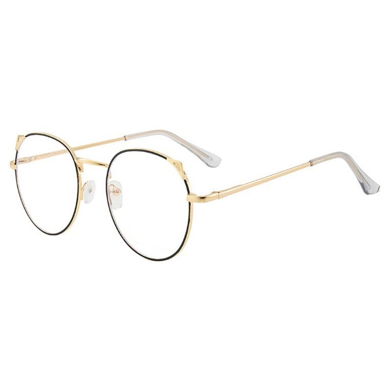Montura de gafas de sol con orejas de gato redondas bonitas, protección ocular para ordenador, gafas ópticas Unisex: Gold Black