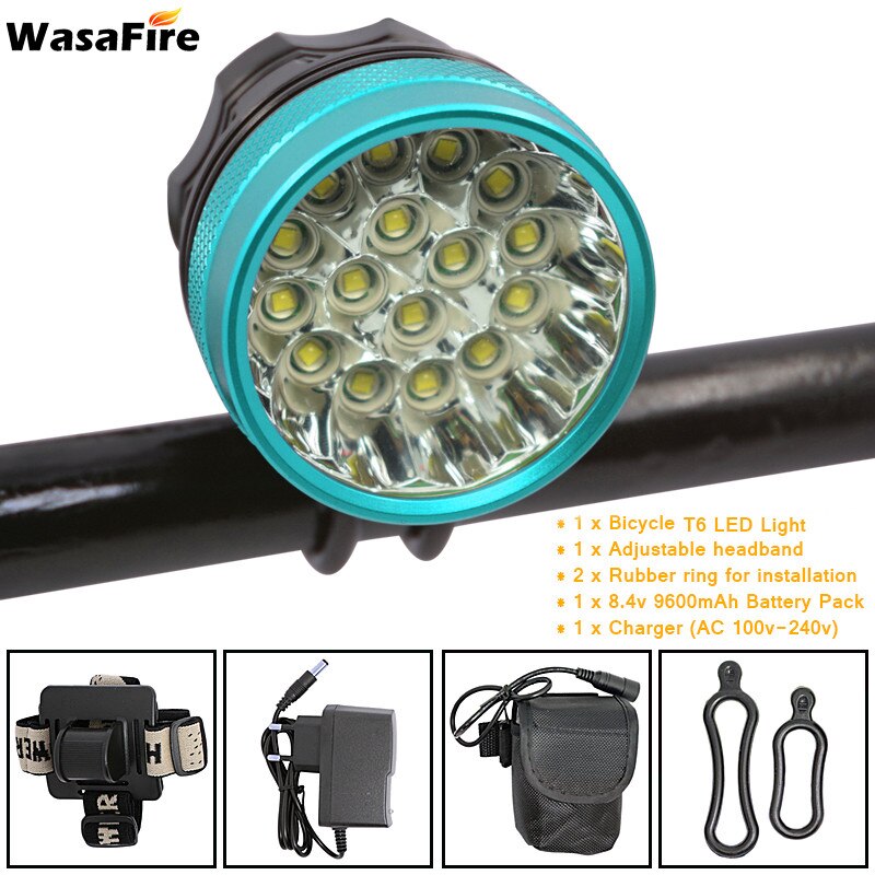 WasaFire 40000 Lumen 16 * T6 LEDs Fahrrad Lampe Fahrrad Front Licht Lauf Scheinwerfer Reiten Radfahren Roller Taschenlampe luz bicicleta: Blue 9600mAh Band